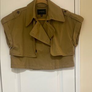 Banana Republic Tan Trench Cropped Jacket with Wide Collar and Epaulettes.